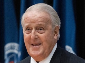 Former Prime Minister Brian Mulroney takes part in a ceremony to officially open the Brian Mulroney Institute of Government at St. Francis Xavier University in Antigonish, N.S., on Wednesday, Sept. 18, 2019.