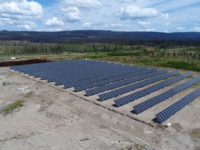 Aerial photo of the Tsilhqot'in solar farm, a 1.25-megawatt independent power project owned by the First Nation, located 80 km west of Williams Lake.