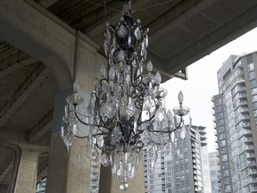 Giant chandelier hanging under the Granville Street Bridge, at Granville Street and Beach Avenue in Vancouver, on Nov. 25, 2019, for Kevin Griffin story. [PNG Merlin Archive]