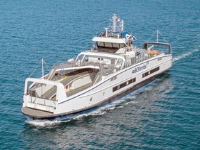 Island Class hybrid electric ferry conducting sea trials.