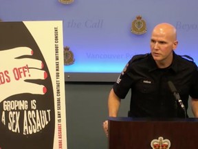Sgt. Steve Addison says Vancouver police have partnered with the Metro Vancouver Transit Police and Barwatch on an anti-groping campaign called Hands Off!