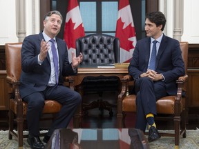 Prime Minister Justin Trudeau meets with the Mayor of Vancouver, Kennedy Stewart in his office on Parliament hill in Ottawa on Thursday November 21, 2019.
