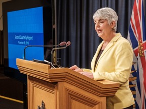 B.C. Finance Minister Carole James delivers the province's second quarter financial update on Tuesday in Victoria.