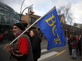 B.C. teachers protest outside the provincial NDP convention in Victoria on Saturday.
