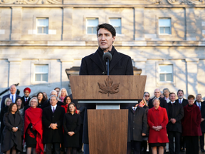Prime Minister Justin Trudeau speaks after swearing-in his new cabinet during ceremony at Rideau Hall last week in Ottawa.