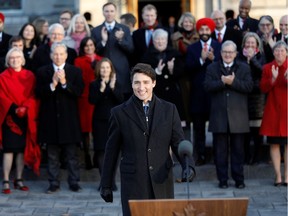 Canada's Prime Minister Justin Trudeau speaks during a news conference after presenting his new cabinet, at Rideau Hall in Ottawa, Ontario, Canada November 20, 2019. REUTERS/Blair Gable