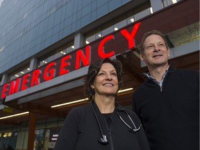 Emergency doctors Sally Barrio and Craig Murray, head of emergency medicine, outside the ER at Surrey Memorial Hospital on Nov. 12.
