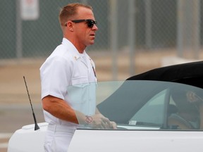 U.S. Navy SEAL Special Operations Chief Edward Gallagher arrives at court for the start of his court-martial trial at Naval Base San Diego in San Diego, Calif., on June 18, 2019.