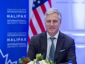 U.S. National Security Advisor Robert O'Brien attends a roundtable event at the Halifax International Security Forum in Halifax on Saturday, Nov. 23, 2019.