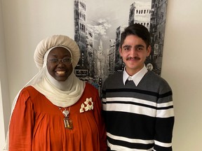 English teacher Zainab Sourour with her student Mohamad Al-Sabsabi, who came to Canada in 2016 unable to speak English but is now ready to enter university.