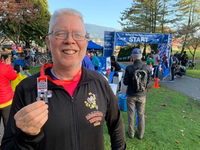 Mark Young of North Vancouver was happy with his 5K time of 23:19 in Sunday's WECHCPC Vancouver Historic Half at sunny Stanley Park. He was eighth overall and second in the 50-59 men's age class. He takes part in all the TRY EVENTS races and continues to get faster.
