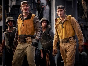 Dick Best (Ed Skrein, left) and Clarence Dickinson (Luke Kleintank, right) in Midway. (Elevation Pictures)