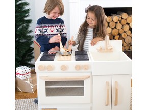 This Essential Play Kitchen was designed by a mother of two, and is handmade from non-toxic materials in the U.S.