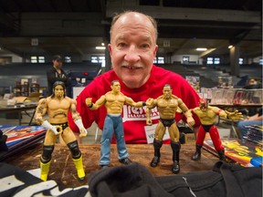 Former wrestler, Vicious Verne, with various characters during the Vancouver Comic & Toy Show at the PNE Forum in Vancouver, BC, November 3, 2019.