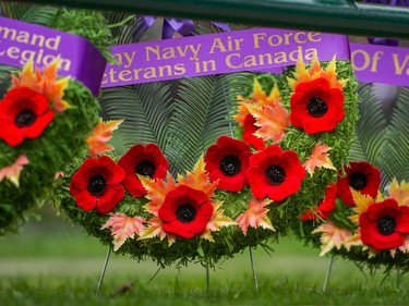 VANCOUVER, BC - November 11, 2019  - Wreaths  await their placement at the cenotaph at Remembrance Day ceremony  at Victory Square  in Vancouver, BC, November 11, 2019.  (Arlen Redekop / PNG staff photo) (story by Sue Lazaruk) [PNG Merlin Archive]