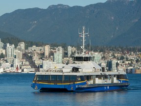 A Seabus travels from North Vancouver to Waterfront Station in Vancouver, BC, November 20, 2019.