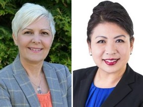 A federal election recount for Port-Moody Coquitlam has been terminated at the request of NDP candidate Bonita Zarillo (left), who was defeated by Tory Nelly Shin (right).