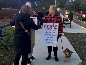 Support staff on strike outside a school in Saanich in mid-November.