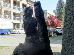 An undated handout photo shows a 150-kilogram bronze statue titled "After Marino Marini," by the artist Fahri Aldin, which a manager says was stolen from outside the Petley Jones Gallery in Vancouver early Monday morning.