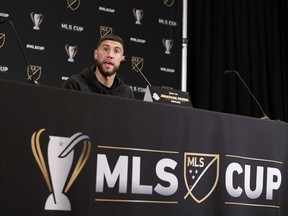 Toronto FC midfielder Jonathan Osorio answers questions during an MLS Cup press conference at the Grand Hyatt hotel in Seattle on Thursday.