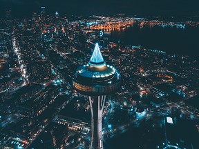 The Space Needle is a great place to catch the lights of Christmas in Seattle.