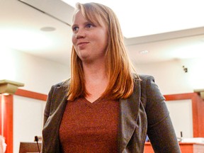 Tilli Buchanan smiles as she leaves Judge Kara Pettit's Third District Courtroom, Tuesday, Nov. 19, 2019, in Salt Lake City.