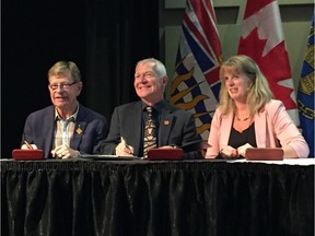 Scott Fraser, centre, the provincial Minister of Indigenous Relations and Reconciliation, said this week about Bill 41: “It is a very powerful tool for government to effect change in a positive way. It will allow government to work collaboratively with Indigenous people in this province in a way that we haven’t done before."