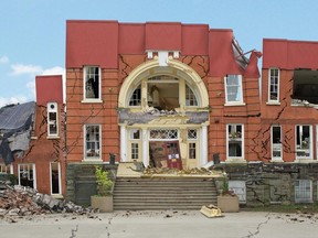 Lord Tennyson Elementary school on Vancouver's West Side in an artist's rendering of potential damage from a hypothetical earthquake to illustrate the impact of visual data on risk perception, according to a University of B.C. study.