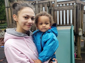 Heaven Oele, attends the Coquitlam Alternative Basic Education, with son Hexxter, who is at CABE's daycare.