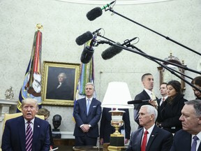 U.S. President Donald Trump, left, speaks during a meeting with Mario Abdo Benitez, Paraguay's president, not pictured, in the Oval Office of the White House in Washington, D.C., U.S., on Friday, Dec. 13, 2019.