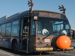TransLink passengers can ride the Reindeer Bus on some Vancouver routes during peak hours.
