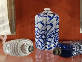 Bottles for perfume on display at the Museum of Palazzo Mocenigo Study Centre of the History of Textiles, Costumes and Perfume in Venice.