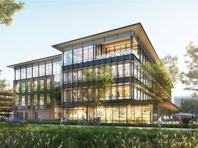 Rendering of U.S. retail giant Walmart's proposed new headquarters building in Bentonville, Arkansas, which will be built using engineered mass-timber wood components manufactured by Penticton-headquartered Structurlam Mass Timber Corp., which is building a new plant in Conway, Arkansas.