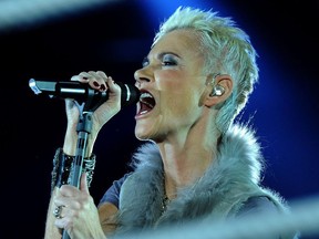 This file photo taken on March 19, 2011 shows Swedish singer Marie Fredriksson of the pop group Roxette performing in Cologne, western Germany.