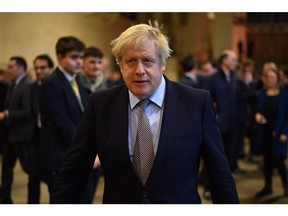 Boris Johnson greets newly elected Conservative MPs in the Palace of Westminster earlier this week.