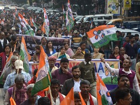 Supporters and activists of Trinamool Congress (TMC) take part in a rally against India's new citizenship law in Siliguri on December 23, 2019. - The wave of protests across the country marks the biggest challenge to Modi's government since sweeping to power in the world's largest democracy in 2014.