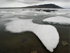 Ice floats in Slidre Fjord outside the Eureka Weather Station, on Ellesmere Island, Nunavut,