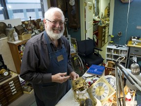 Ray Saunders, the clockmaker who made the Gastown Steam Clock, in his Richmond workshop on Dec. 19, just a few days after he was given permission by doctors to stand out of his wheelchair for the first time.