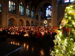 St. Andrew's Wesley United Church congregation sings Silent Night at 11 p.m. last Christmas Eve in downtown Vancouver.