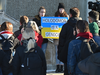 University of Alberta students protest after an assistant lecturer posted Facebook comments denying the Holodomor was an act of genocide, in Edmonton, Dec. 2, 2019.