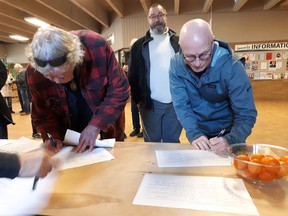 Powell River residents sign a protest letter on Dec. 15, 2019, asking the B.C. goverment to use the Fuel Price Transparency Act to examine fuel prices in their isolated community.