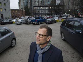 Dave Hutch, the city's acting director for planning and park development, at the site of what will become Vancouver's newest park. The site is currently a parking lot at Smithe and Richards.