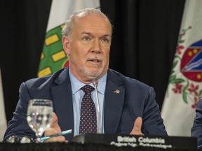 B.C. Premier John Horgan speaks at The Council of Federation provincial and territorial Premiers meeting in Mississauga, Ont.