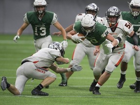 Haydin Stomperud of the Lord Tweedsmuir Panthers will have to keep flying if his squad hopes to knock off the Vancouver College Fighting Irish on Saturday night in the Subway Bowl championship game at B.C. Place Stadium.
