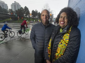 Randy Clark and June Francis meet at the corner of Main and Union Streets in Vancouver. Clark is a former Hogan's Alley Society member while Francis is currently the group's director.
