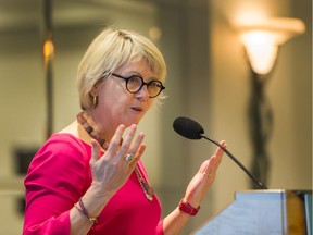 Dr. Bonnie Henry, provincial health officer, in a file photo speaking at Fairmont Waterfront Hotel in  Vancouver in September.