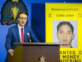 Maxime Langlois of the BOLO program who, together with the RCMP, announce they are seeking help in apprehending Cong Dinh, suspected of money laundering.