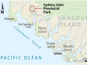 A search-and-rescue crew working on the ground found the crash site about 9 a.m. on Sunday in Sydney Inlet Provincial Park, northwest of Tofino.