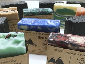 Handmade soap by the Bowen Island Soap Co. Made from organic, plant-based ingredients that are gentle on the skin. Photo credit: Bowen Island Soap Co. for The Home Front: Practicing self-care in the home by Rebecca Keillor  [PNG Merlin Archive]