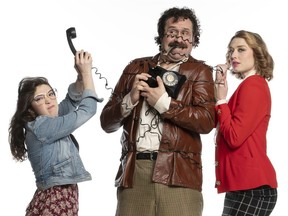 From left: Ming Hudson, Andrew McNee and Tess Degenstein star in the Arts Club's production of Noises Off at the Stanley, Jan. 23-Feb. 23. Costume design by Christine Reimer.
